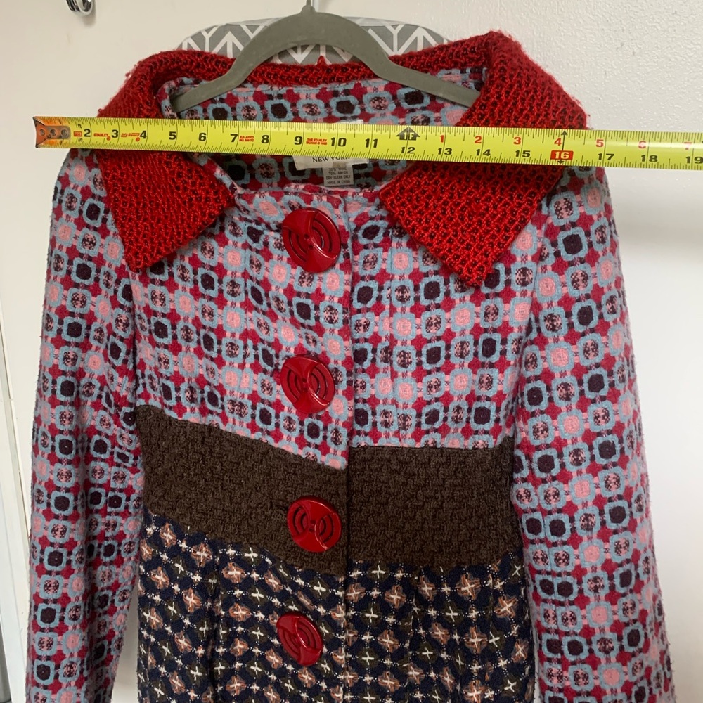 An Ren Red Collar Mixed-Pattern Pea Coat - Picture 16 of 16